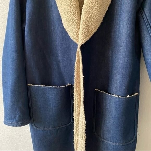 MADEWELL Size Small Sherpa-Bonded Denim Cocoon Coat Mid-Length Front Pockets - Picture 8 of 10